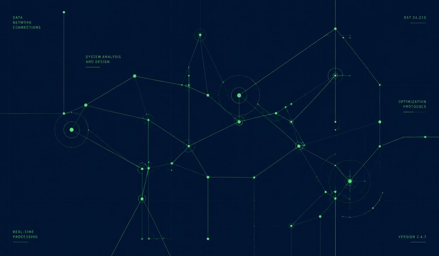 Abstract network diagram of connected nodes in lime on deep navy